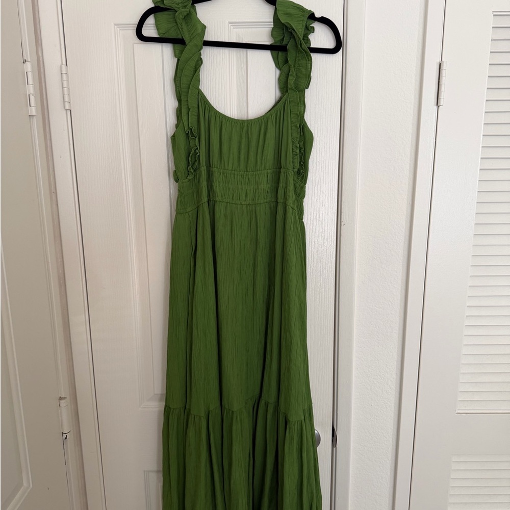 Abercrombie & Fitch Olive Maxi Dress with Ruffles